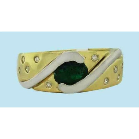 Genuine 0.28 Cts Emerald & VSI Diamonds Ring 14K Gold